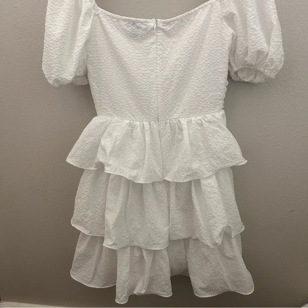 PrettyLittleThing Mini Dress Size 4‎ White Tiered Ruffle Puff Sleeve Corset